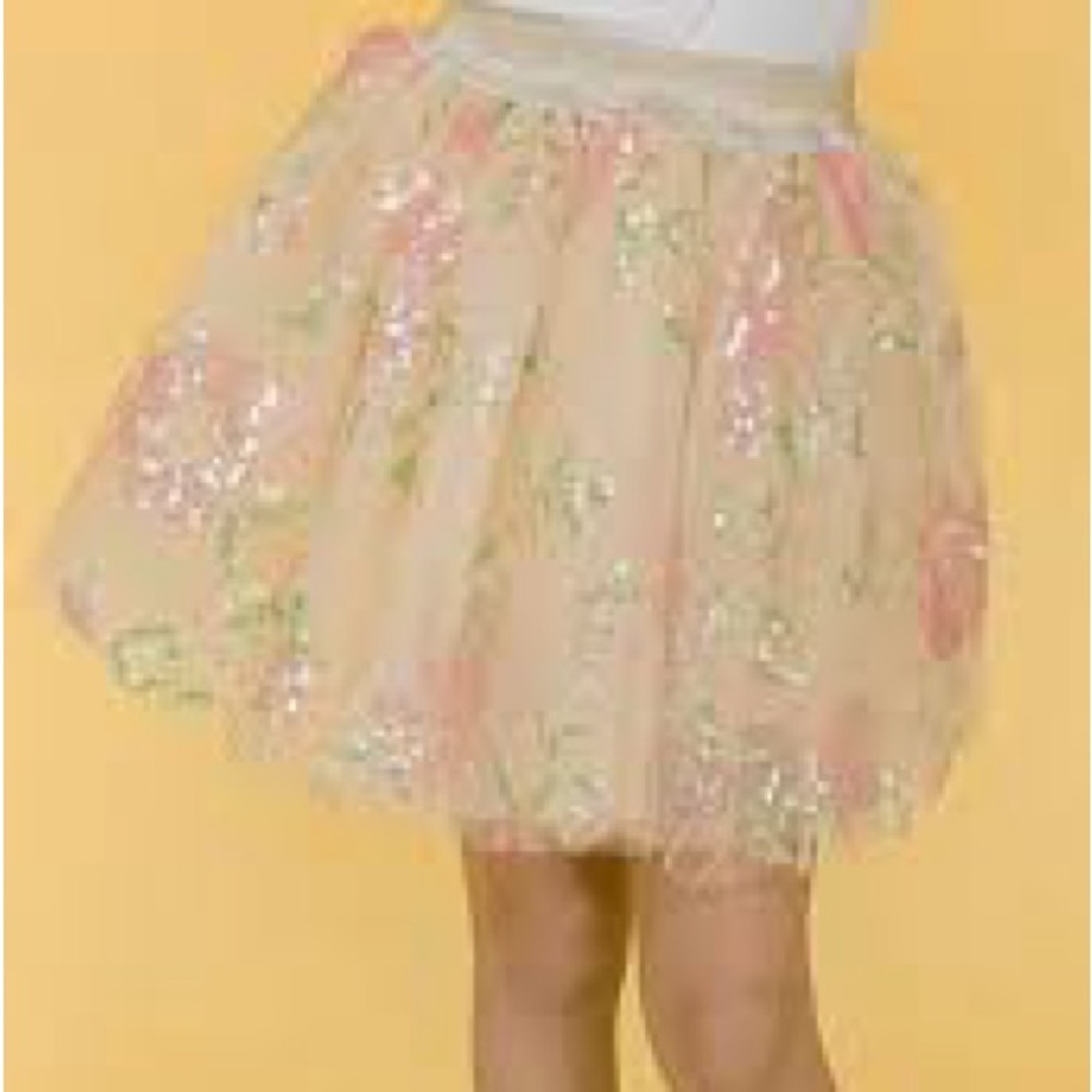 Lola + The Boys Floral Sequin Skirt - Pink and Green